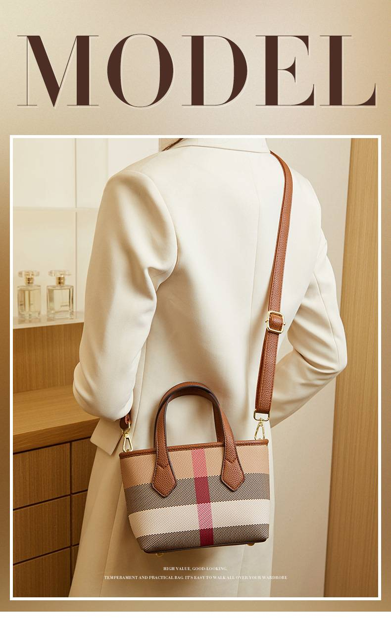 Nuova borsa a secchiello mini cestino Borsa a tracolla di lusso leggera stampata a quadri moda Europa e Stati Uniti_voghion.com