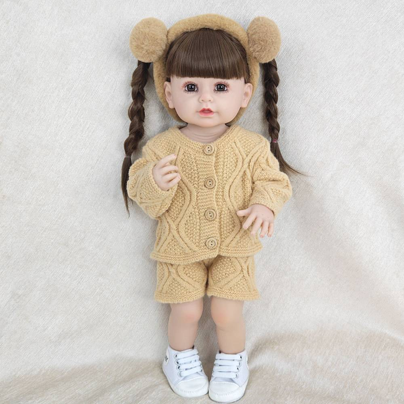 55cm realistesch Popp Puppelchen mëllt Gummi Wickeloutfit begleedend Popp richteg léif bronghaareg Prinzessin Gebuertsdagscadeau_voghion.com