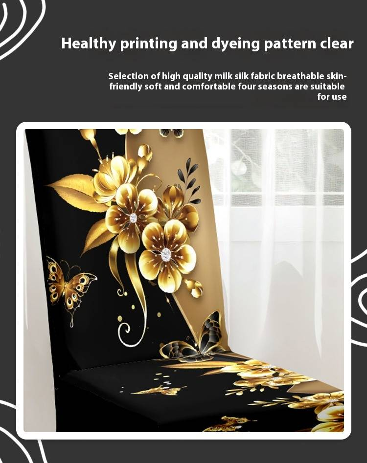 Printed Stretch Chair Covers - Full Coverage Milk Silk Fabric | Digital Print, Dust-Proof & Decorative For Dining Chairs_voghion.com