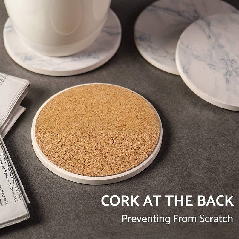 Sottobicchieri in ceramica di alta qualità con effetto marmo bianco - Set da 6/8 pezzi con supporto in metallo | Sottobicchieri assorbenti ed ecologici per la casa e l'ufficio_voghion.com
