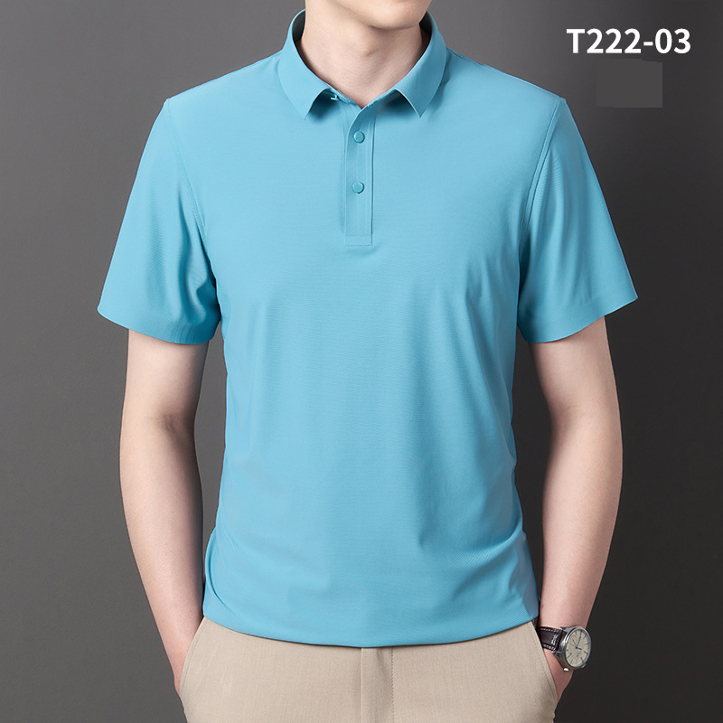 T-shirt ras du cou en soie glacée extensible pour homme – Respirant, infroissable et sans coutures, idéal pour une tenue décontractée (plusieurs couleurs et tailles disponibles)_voghion.com