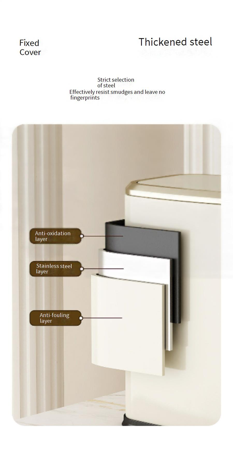 Leiser Mülleimer aus Edelstahl mit Schwingdeckel – 8 l/15 l, automatisch schließender Deckel, verstecktes Beuteldesign für Küche, Bad, Wohnzimmer und Schlafzimmer_voghion.com