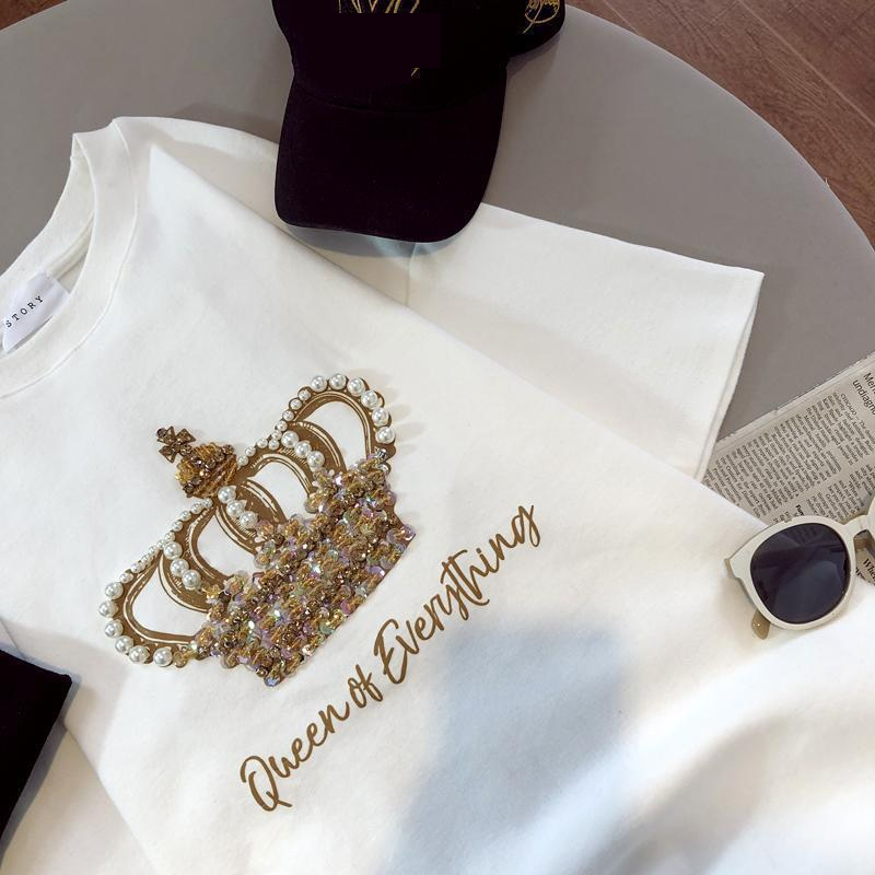 Damen T-Shirt mit Kronen-Print, kurzärmelig_voghion.com