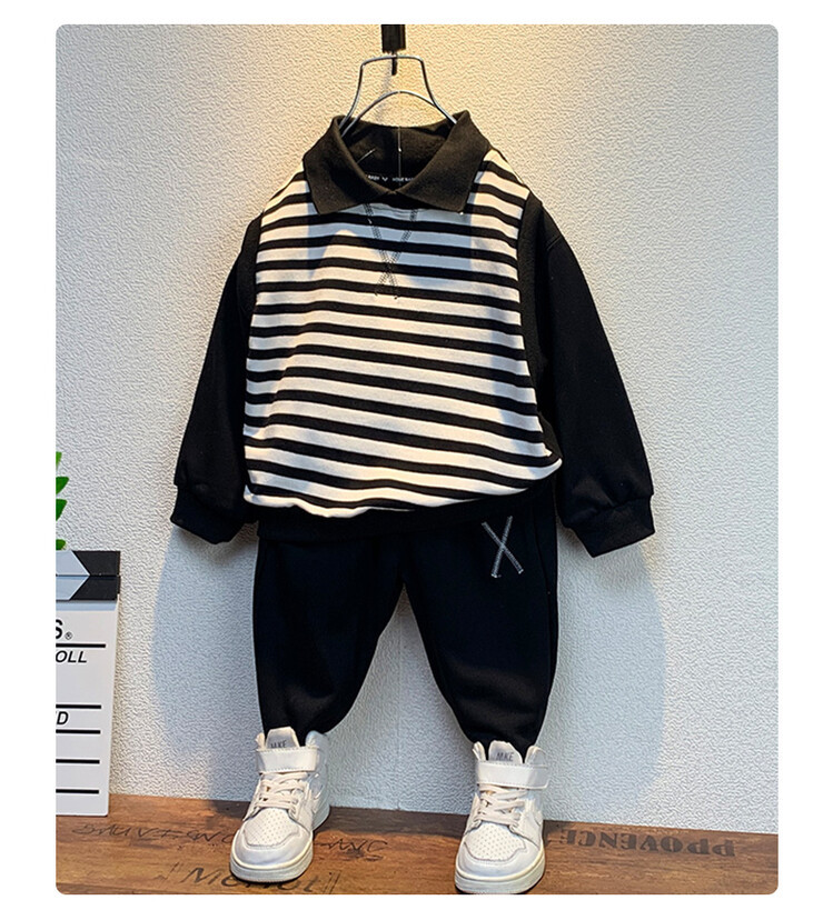 Chlapecký pruhovaný pletený set na jaro/podzim 2023, nový dětský stylový a ležérní dvoudílný set, ve westernovém stylu pro miminka_voghion.com