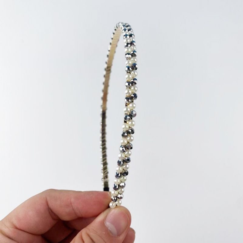 Perlen-Kristall-Stirnband, Voller Strass-Haarreif, Koreanisches minimalistisches Vintage-Haar-Accessoire mit einreihigen Perlen und Kristallen für Frauen_voghion.com