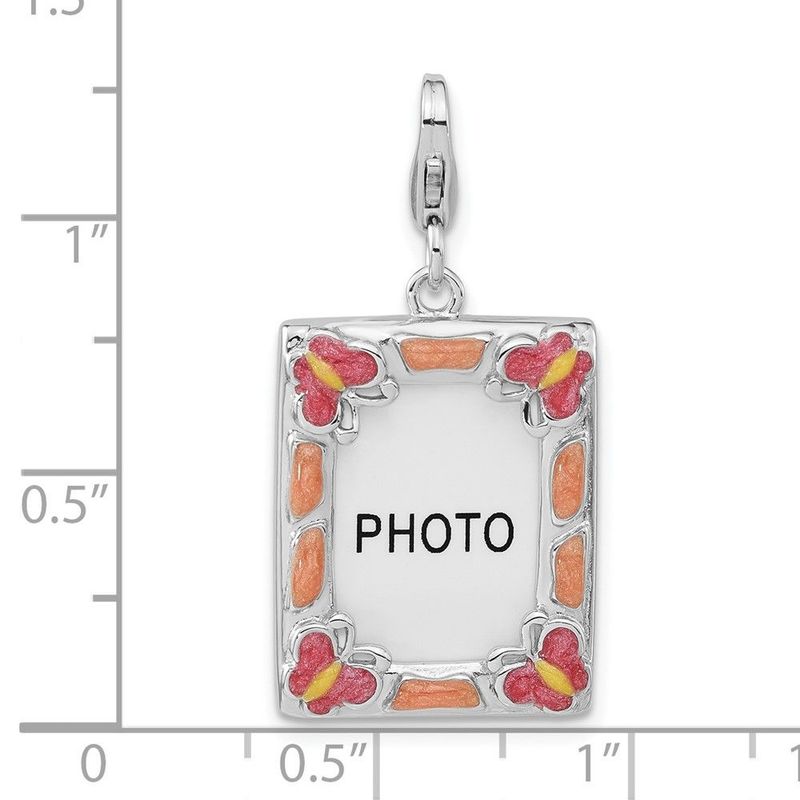 Sterling Silver Rhodium-plated 3-D Enameled Butterfly Photo Frame W/Lobster Clasp Charm_voghion.com