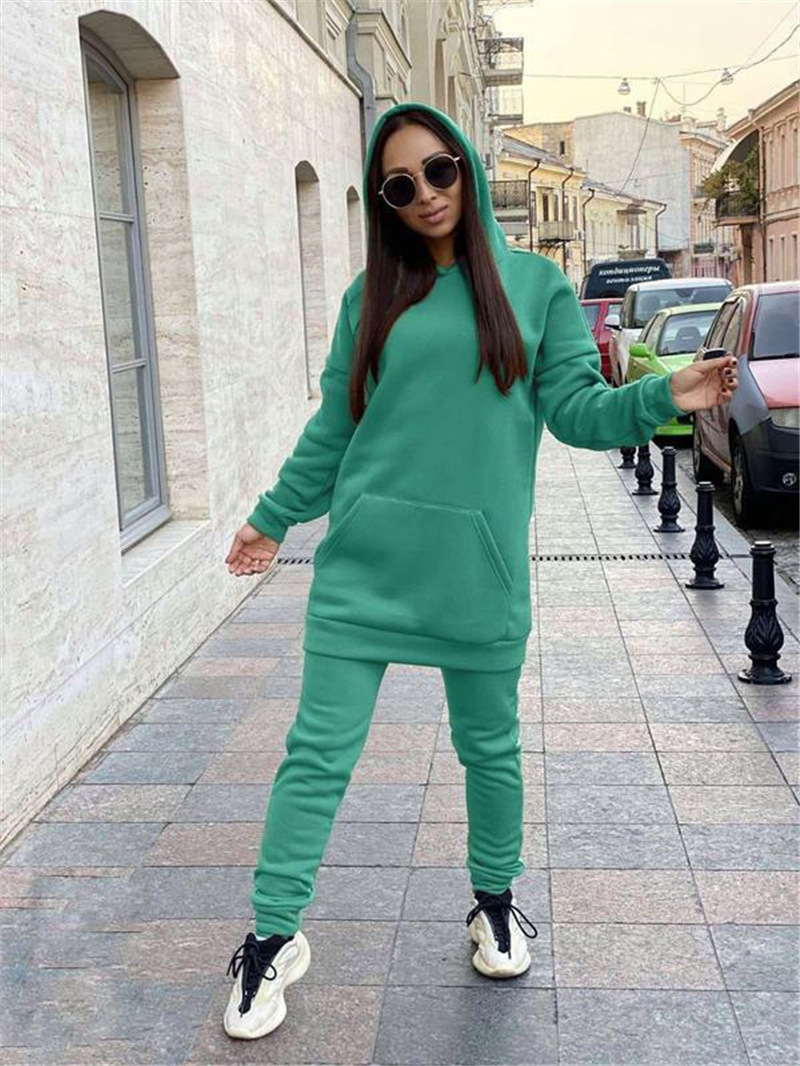 Roupas femininas no outono e inverno novo moletom com capuz de quatro peças terno de duas peças_voghion.com