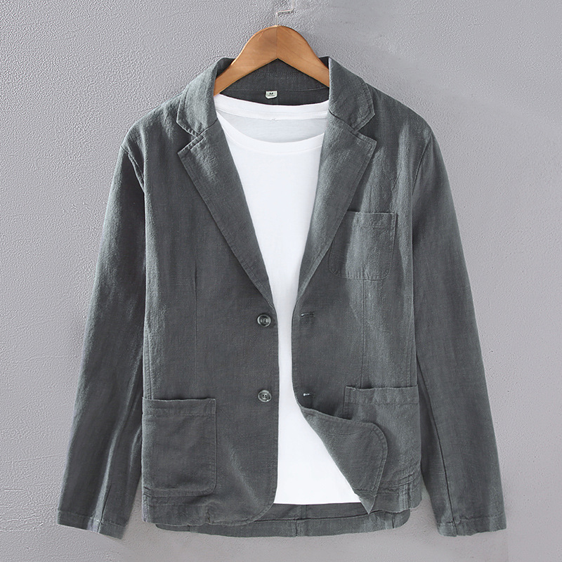 Coat men's spring and autumn men's top, high-end men's versatile personality, youth loose fitting cotton and linen casual small suit_voghion.com