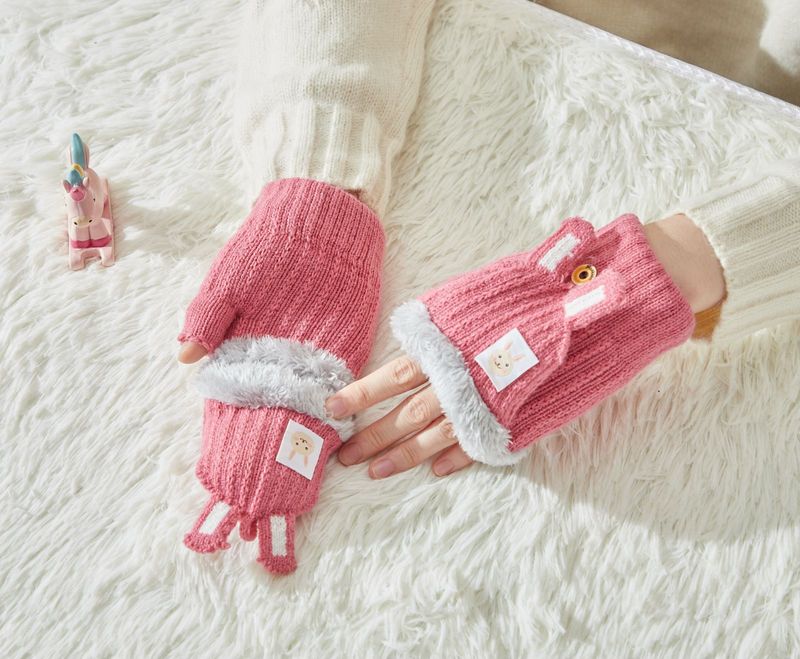 Kinderhandschuhe, Kinder-Winterhandschuhe, Damen-Doppelschicht, 6 bis 14 Jahre alt, Studentin, warm, plus Fleece, verdickter Flip-Halbfinger_voghion.com