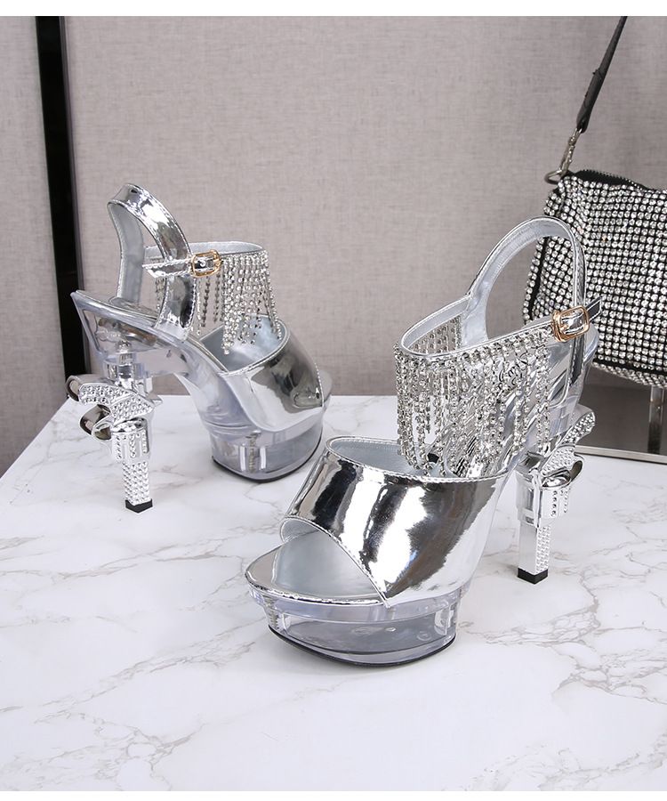 Sandales compensées en cristal pour femmes – Chaussures de mariage élégantes à brides en strass et talon unique (EU34-43)_voghion.com