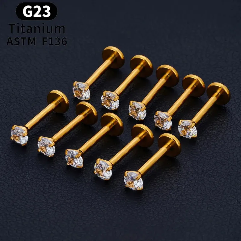 10/50PCS G23 Ttianium Piercing Labret Lip Ring CZ 16G Internal Thread Stud Earring Ear Tragus Cartilage Helix Daith_voghion.com