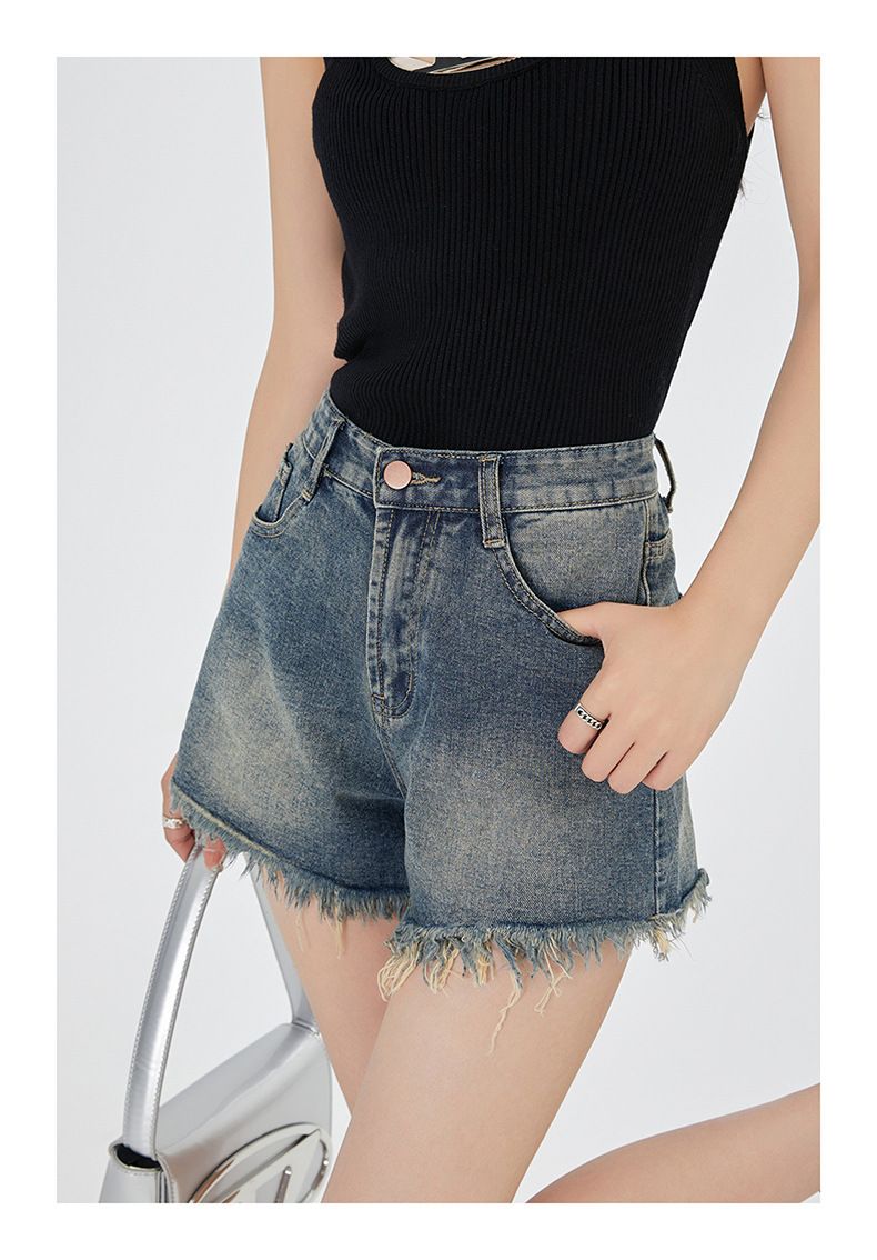 Short en jean large pour femme, coupe ample, taille haute, décontracté et polyvalent, jambe droite coupe trapèze, niche, à volants,_voghion.com