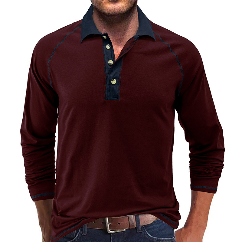 Herren Langarm Revers T-Shirt Herren Poloshirt Herren Herbst Unterhemd Top_voghion.com