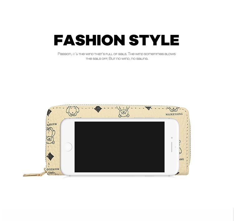 DamentaschenDamen-Geldbörse im neuen Stil mit Bären-Print, Einzelreißverschluss, mehrere Kartenfächer, tragbare Reisemode-Handytasche_voghion.com