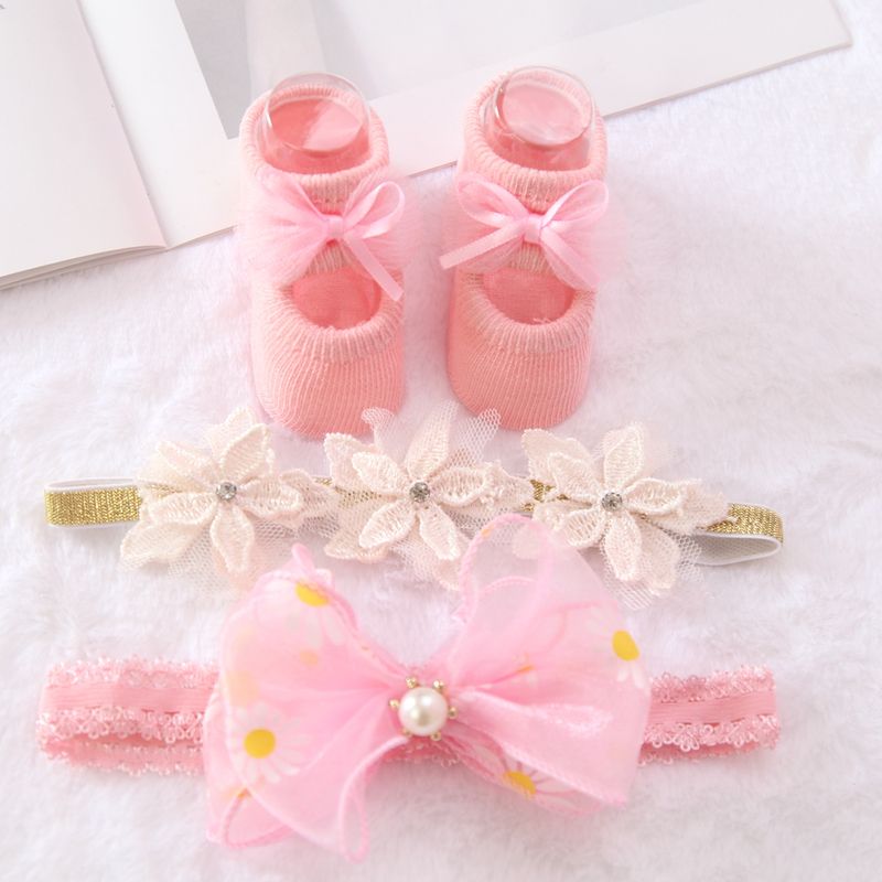 Fascia per capelli da bambina con fiori, calzini, set di fiocchi a corona, fascia per capelli per neonati, fasce per ragazze, turbante, accessori per capelli per bambini, 3 pezzi/set_voghion.com