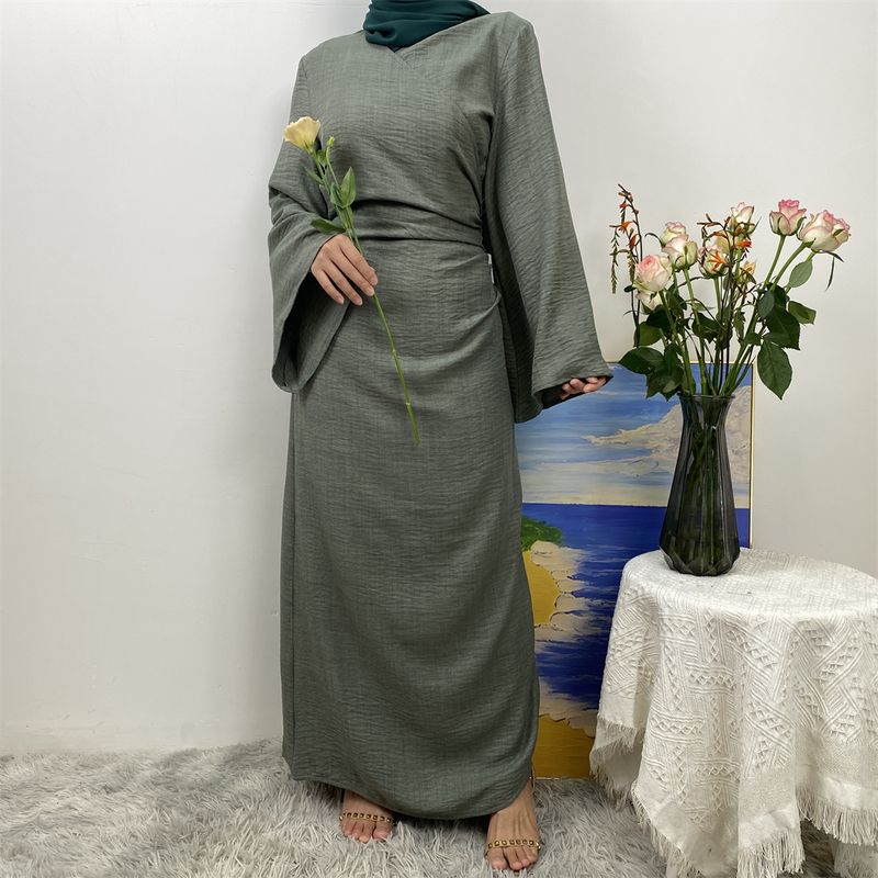 Abiti lunghi da donna in lino per le feste, abaya, musulmani, Ramadan, per l'Eid, caftano marocchino, abito nero, jalabiya, tinta unita_voghion.com