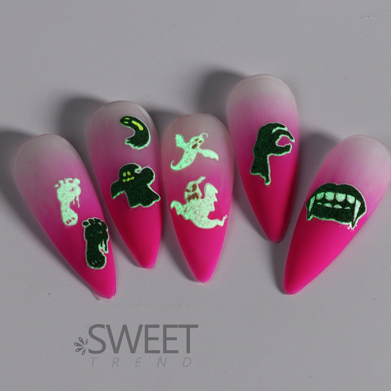 Halloween lumineux faux ongles tatouage autocollant Art temporaire tatouages imperméable coloré temporaire mignon tatouages pour ongles_voghion.com