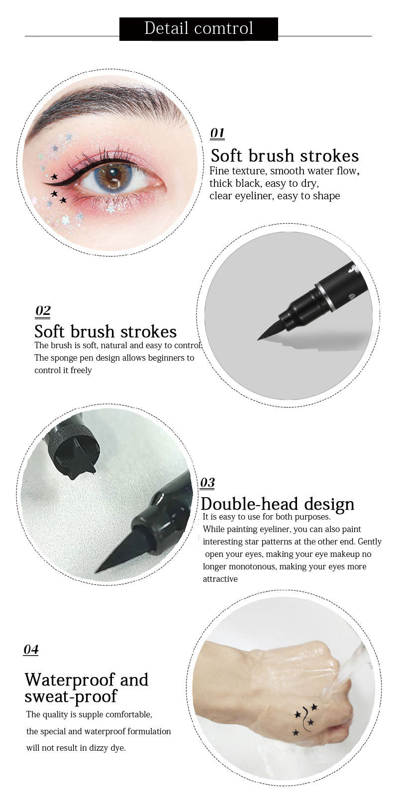 5-teiliges Set mit doppelseitigem Star Stamp Eyeliner – Herz, Pflaumenblüte und weitere Muster, ideal für Anfänger, müheloses Schminken_voghion.com