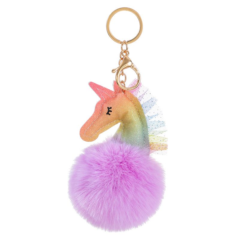 New unicorn plush ball pendant backpack, shoulder makeup bag, zero wallet, cute colorful keychain_voghion.com