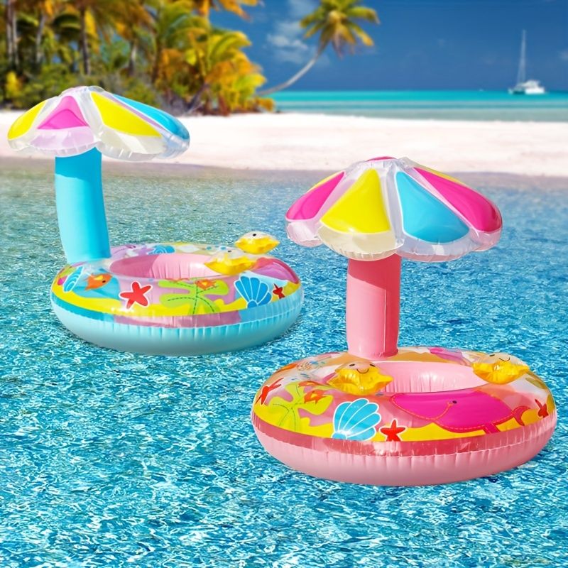 Anello da nuoto gonfiabile del fumetto, anello da nuoto per barca con sedile a fungo colorato, acqua in PVC trasparente addensato con soffice anello da nuoto_voghion.com