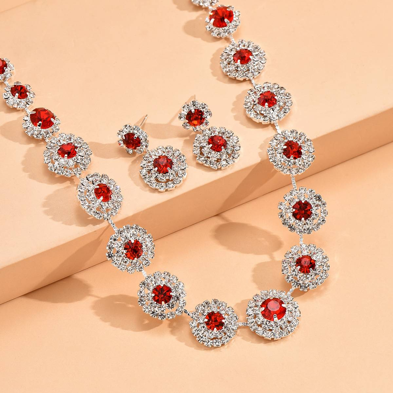 2 STÜCKE Beliebte Schmuck-Set Luxus Hochzeit Party frauen Schmuck Runde strass Halskette Ohrring Set_voghion.com