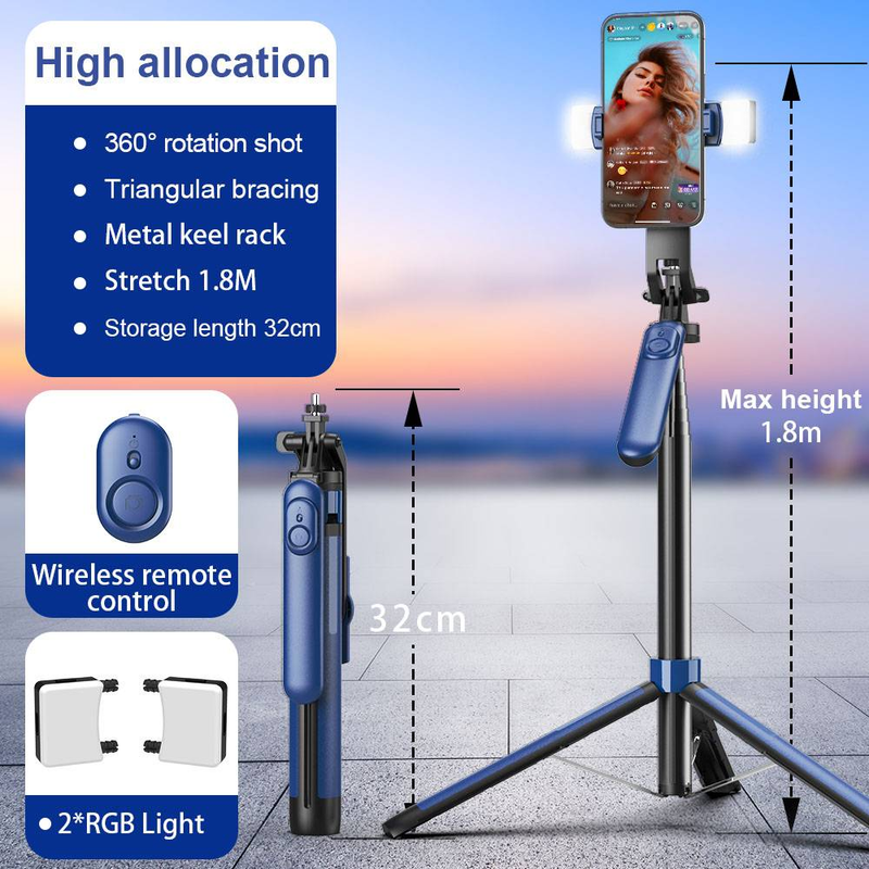 Scalable wireless remote control tripod phone holder with flash, selfie stick, and versatile photography tools_voghion.com