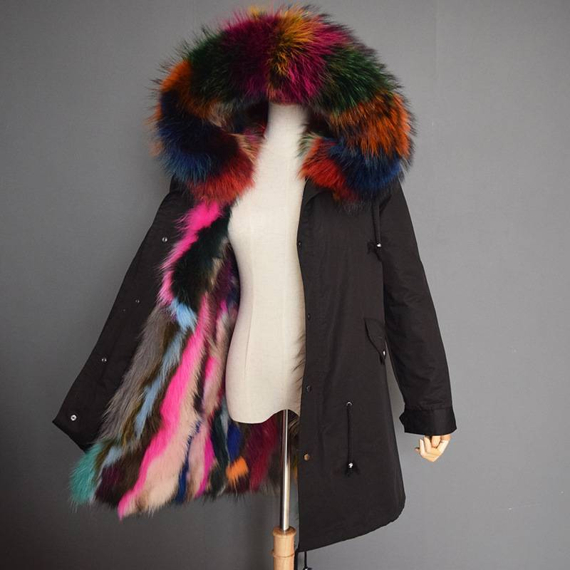 Parka in vera pelliccia di procione con colletto foderato, taglia grande, da donna_voghion.com