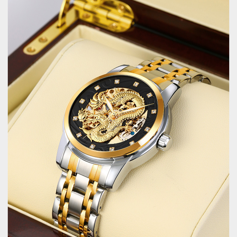 Fashion Hollowed-out Men's Mechanical Watch Automatic Movement Waterproof Steel Belt Business Mechanical Watch Men_voghion.com