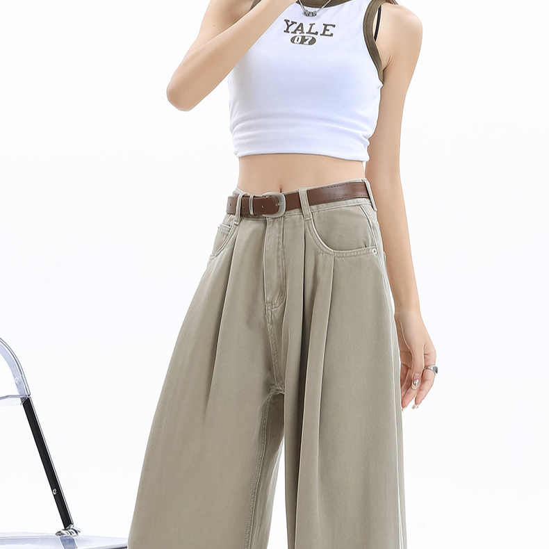 Jeans a gamba larga retrò a forma di pera da donna, vita alta, che coprono i fianchi e la pancia, snellenti, drappeggiati, larghi e versatili._voghion.com
