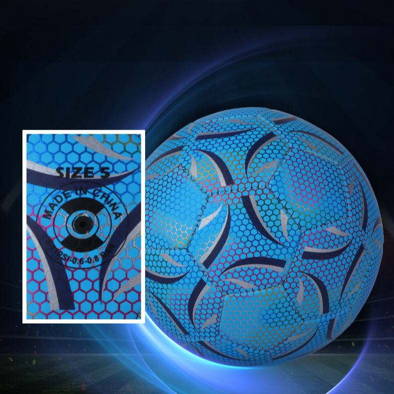Balón de fútbol fluorescente azul de panal n.° 5 para entrenamiento de competición estudiantil, regalo luminoso que brilla en la oscuridad._voghion.com