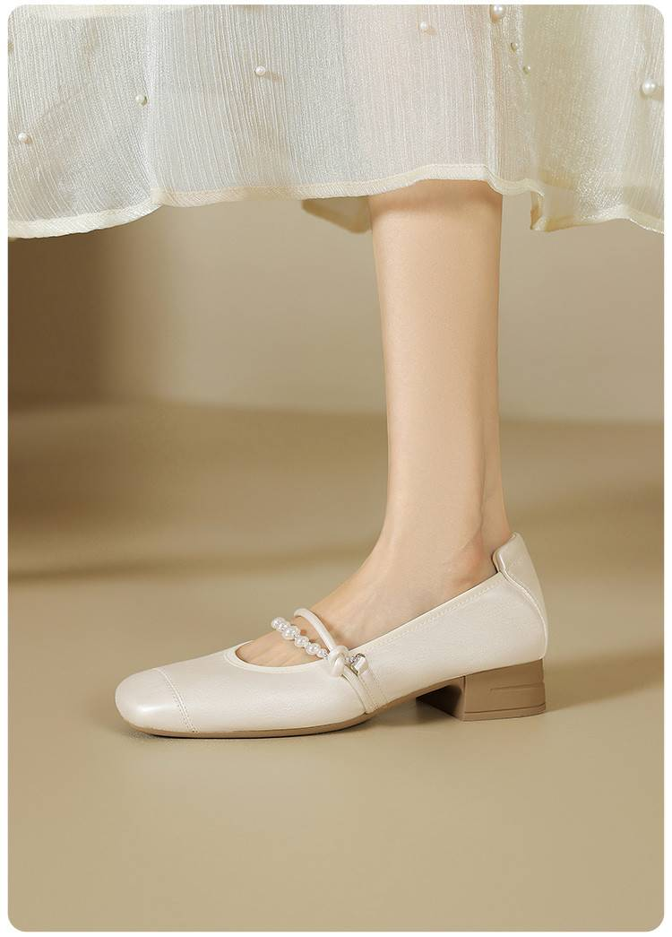 【Suola morbida e tomaia morbida】Cameido Delicate Pearl Ankle Strap Mary Jane Shoes, 2025 Autunno Tacco spesso Scarpe basse singole_voghion.com