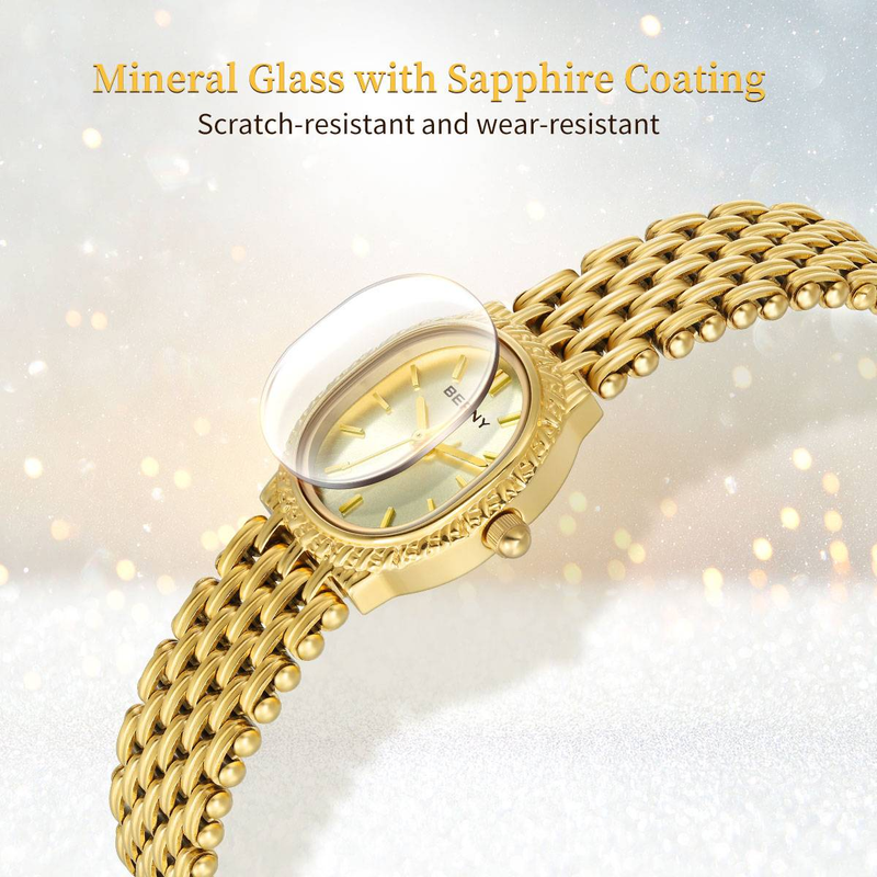 BERNY Small Gold Watches For Women Dainty Luxury Oval Dial Ladies Analog Quartz Bracelet Watch Stainless Steel Waterproof Minimalist Wristwatch_voghion.com
