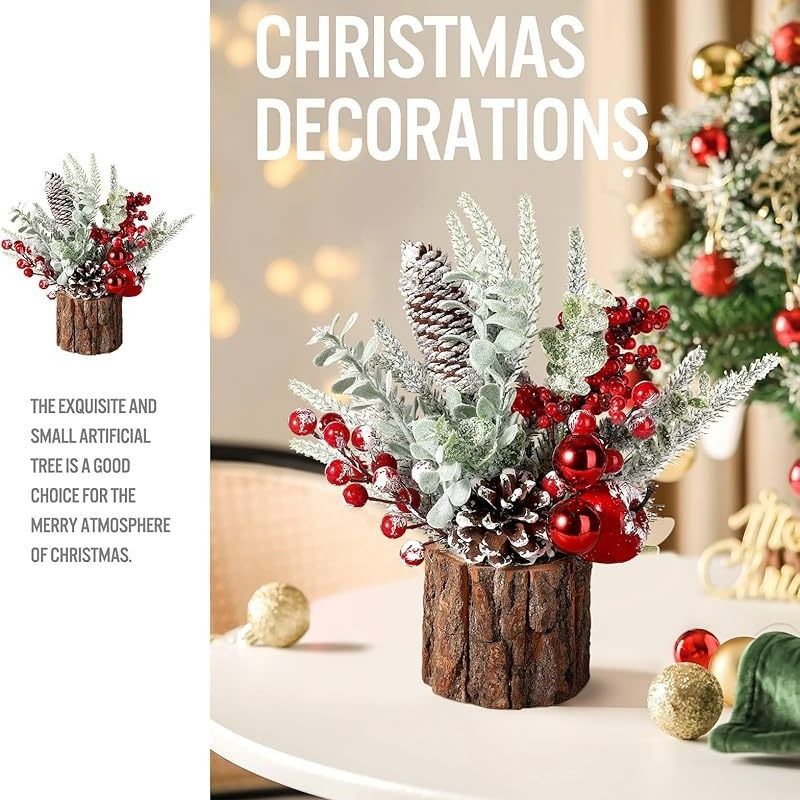 Mini-Weihnachtsbaum für den Schreibtisch mit Holzeimersockel, festliche Weihnachtsdekoration für Partys im Homeoffice (30 cm PE-Rinde, mehrere Stile)_voghion.com