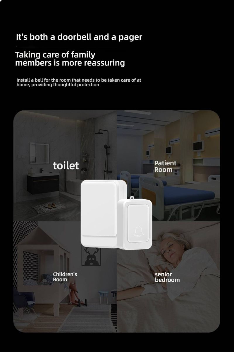 Timbre inalámbrico con control remoto: 28 melodías, alcance de 50 m, LED intermitente para personas con discapacidad auditiva (pilas, blanco, 1 botón + 1 receptor)_voghion.com