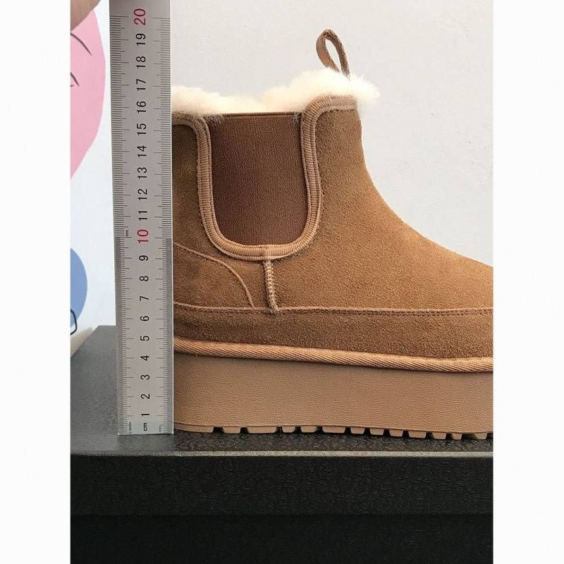Women's Winter Snow Boots Chunky Chelsea Boots With Fleece Lined, 5cm Platform, Slip-On Warm Casual Booties In Khaki & Fawn Brown_voghion.com