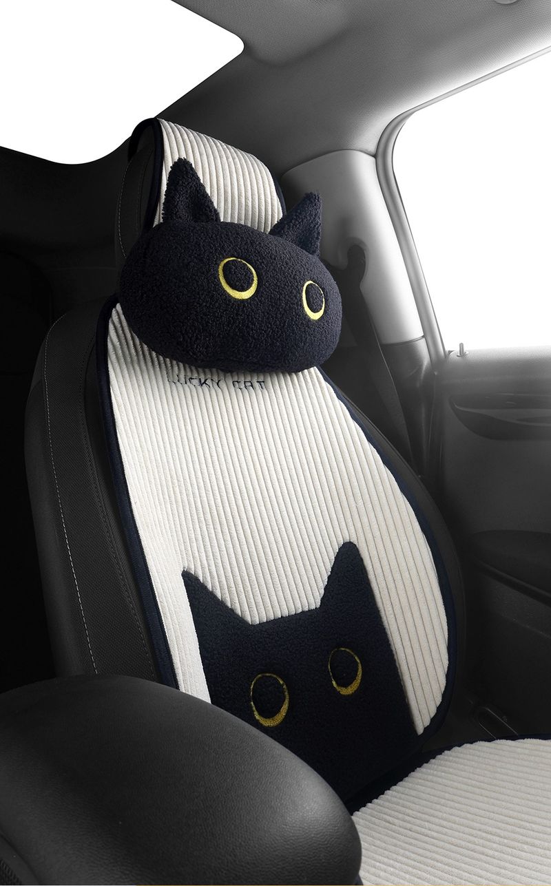 Cuscino Lucky Cat, cuscino per sedile in velluto a coste con borsa portaoggetti, adatto a oltre il 95% dei modelli di auto, camion, berline e SUV._voghion.com