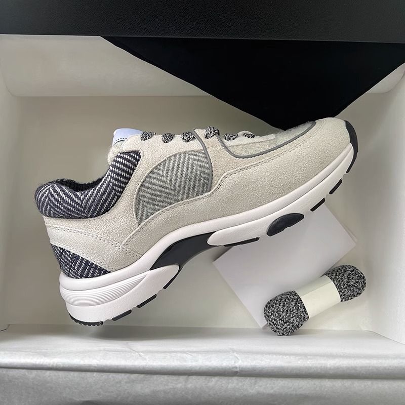 【Versione High Board】Scarpe sportive riflettenti in lana con motivo grossolano, suola spessa, da donna, patchwork, lacci aumentati_voghion.com