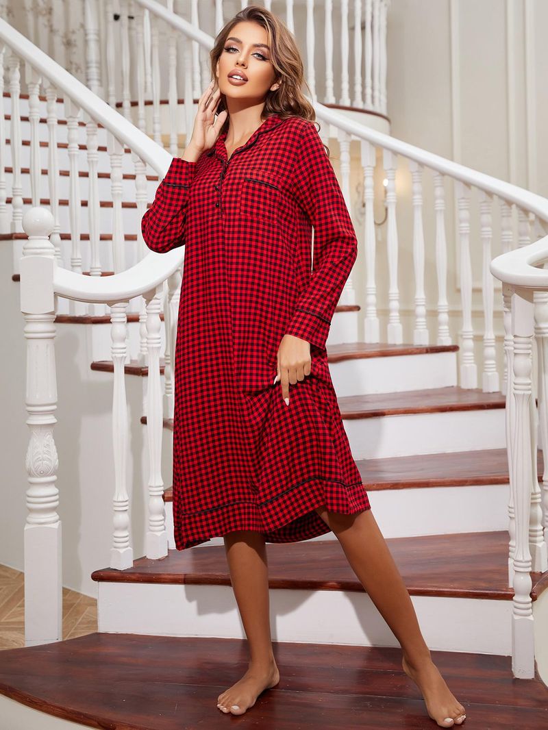 Pajama skirts women in autumn and winter, red plaid, loose fit, medium length, suitable for wearing out at home, women's_voghion.com