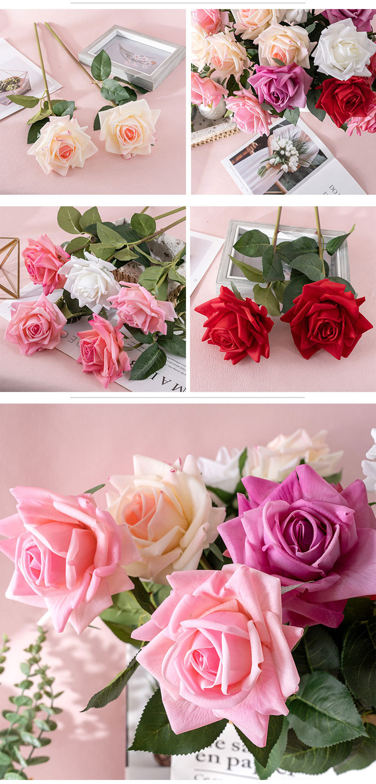 Decorative light and moon moist feel curled rose artificial florist fake flowers and green plants wholesale cross-border MW60003_voghion.com