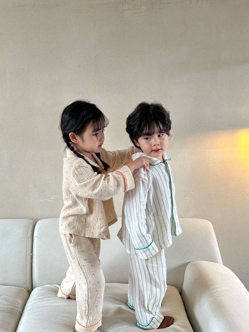 Pijamas para niños, conjunto de manga larga de gasa de algodón para primavera y otoño para niñas y niños, ropa para el hogar_voghion.com