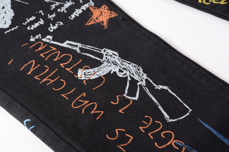 Bitte beachten Sie die Größentabelle! Please refer to the size chart in the picture High Elastic Slim Fit 3D Color Printing Black White Pants _voghion.com