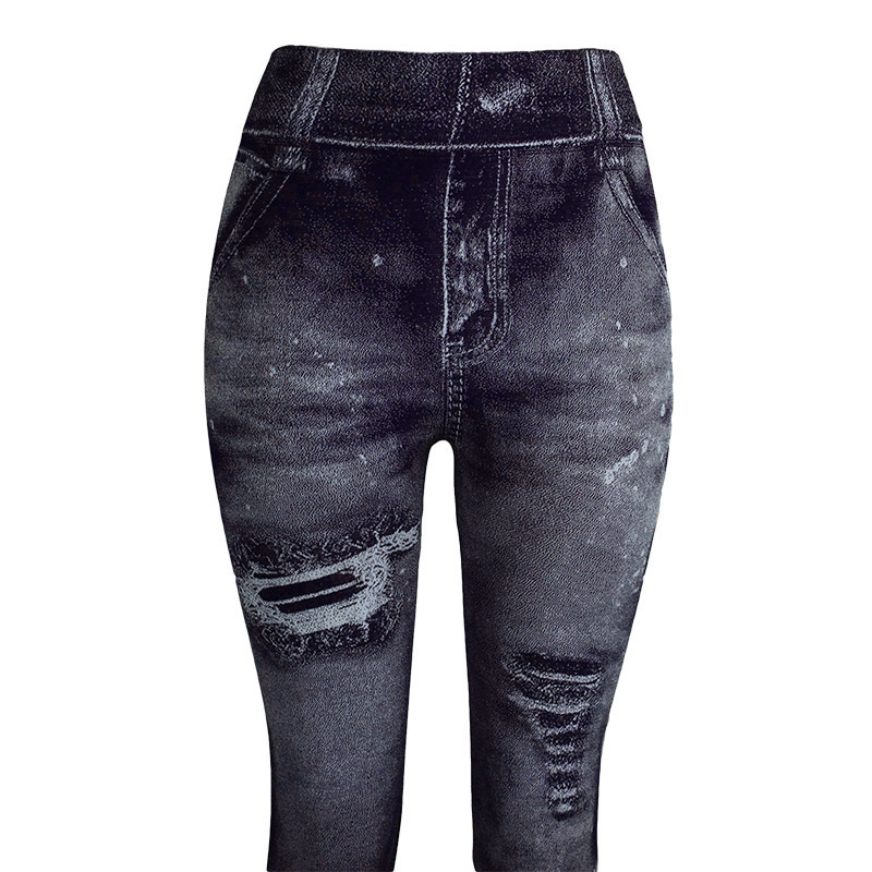 Leggings imitation denim pour femmes, pantalons multicolores populaires à neuf points pour soulever les hanches_voghion.com