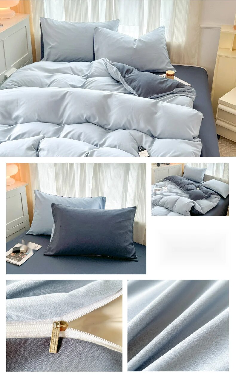 Juego de cuatro piezas de color sólido, funda nórdica cepillada lavada simple, ropa de cama de primavera para dormitorio de estudiantes de estilo moderno_voghion.com