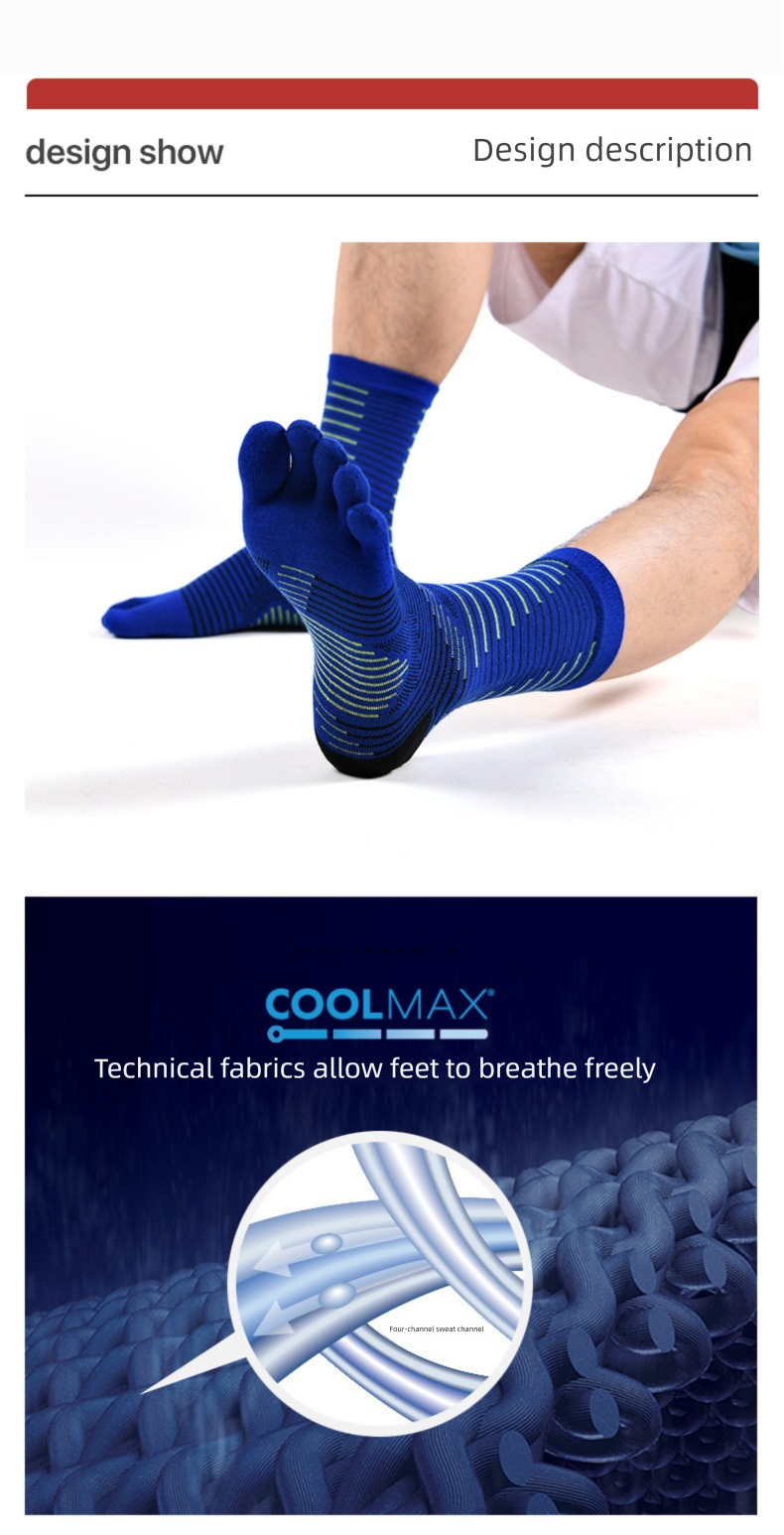MEIKAN Sports Running Men's Five-Toe Mid-Calf Coolmax Quick-Dry Outdoor Compression Marathon Socks_voghion.com