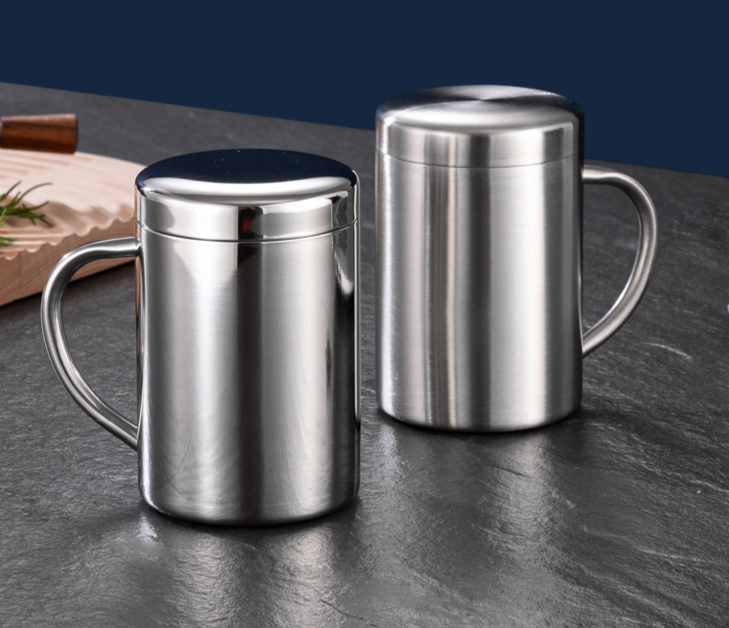 304 Stainless Steel Mug Insulated Anti-scald Double-layer Lid Water Coffee Cup_voghion.com