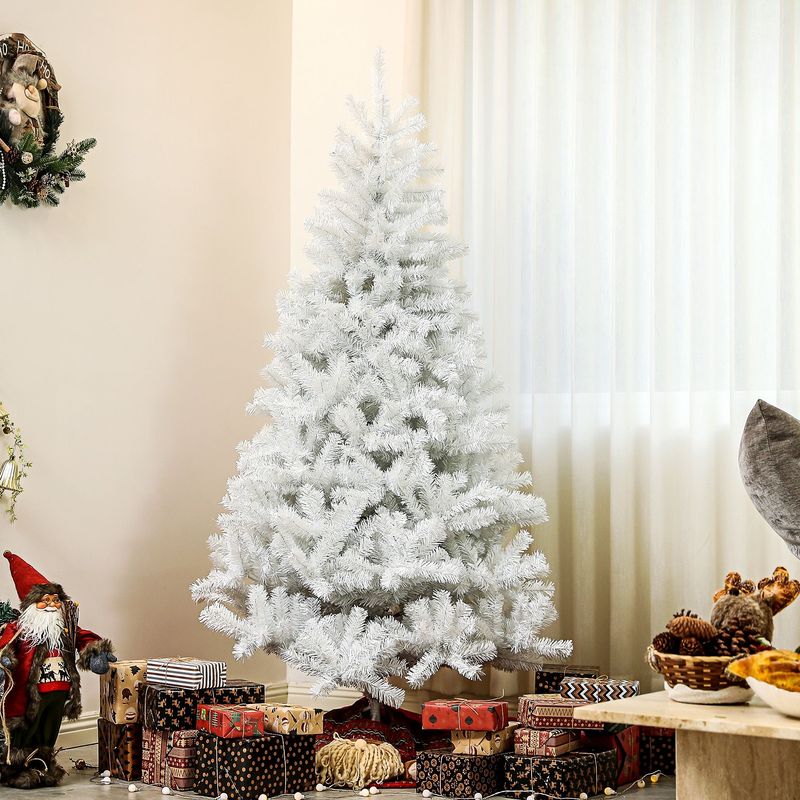 6ft Tall Artificial Christmas Tree, Unlit Xmas Tree With 1000 Branch Tips, Auto Open, Steel Base, Holiday Décor For Home Office, White_voghion.com
