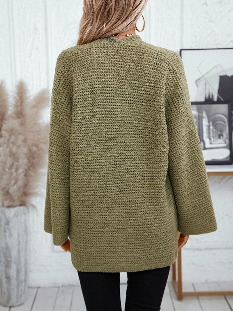 Cardigan tricoté mi-long à col en V pour femme, couleur unie, nouvelle collection automne/hiver_voghion.com