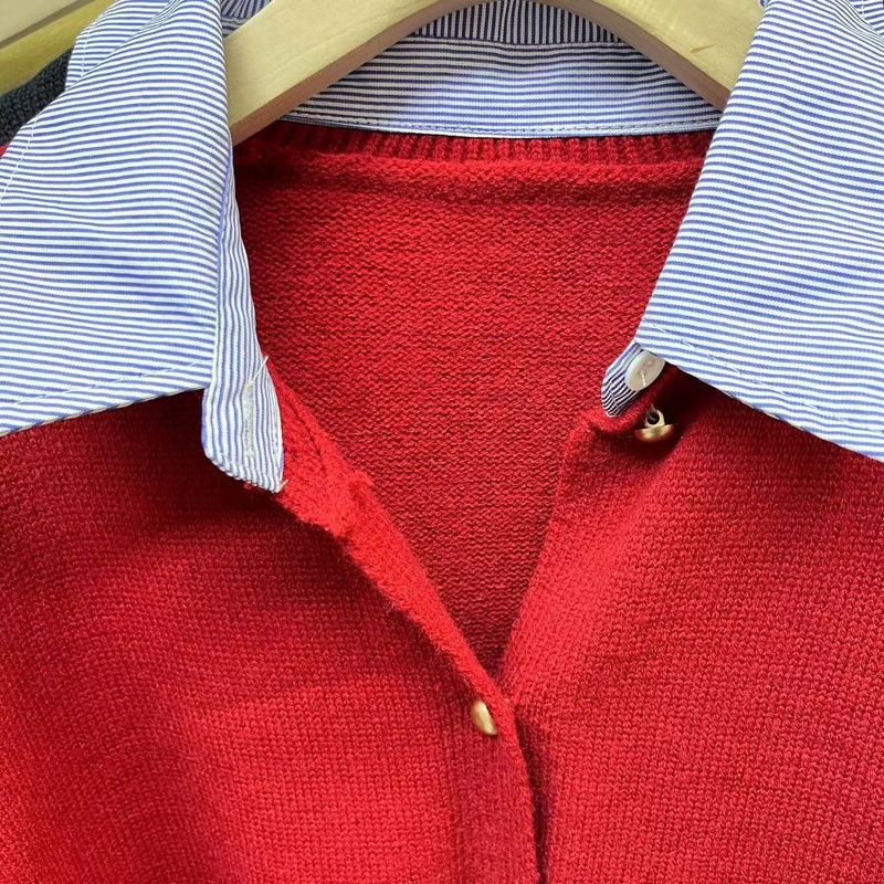 Women's Fake Two-Piece Knit Cardigan – Korean Style Shirt Collar, Lightweight & Versatile For Spring & Summer_voghion.com
