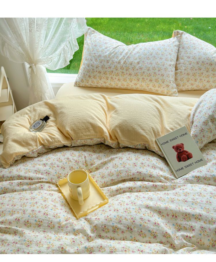 Class A Four-Piece Bedding Set, Pure Cotton Bed Quilt Cover, All-Cotton Fitted Sheet, All-Season Dormitory Single_voghion.com