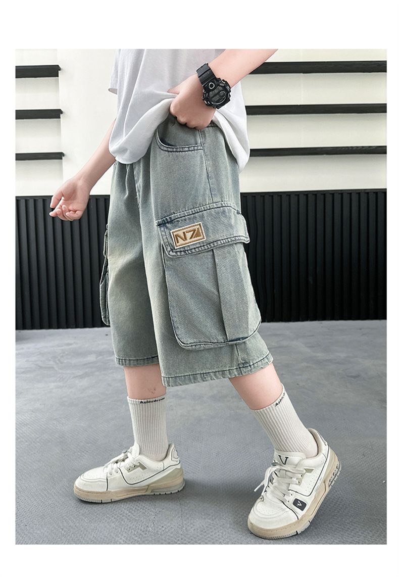 Pantalon court pour garçon, été 2025, nouveau style, salopette en jean ample et décontractée pour enfants, taille moyenne et grande_voghion.com